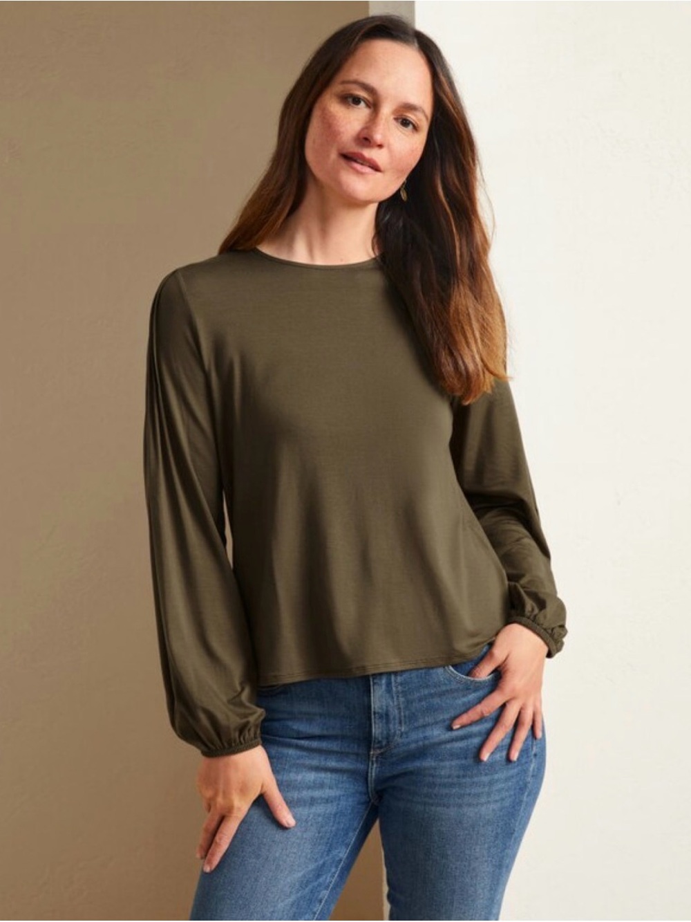 Garnet Hill Pintuck Puff-Sleeve Knit Top